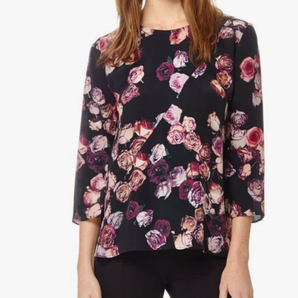 ARITZIA | WILFRED BLACK 100% SILK FLORAL TOP - Picture 1 of 8